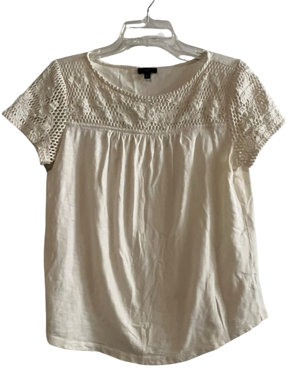 Talbots Crochet 100% Cotton Short Sleeve Top White MP